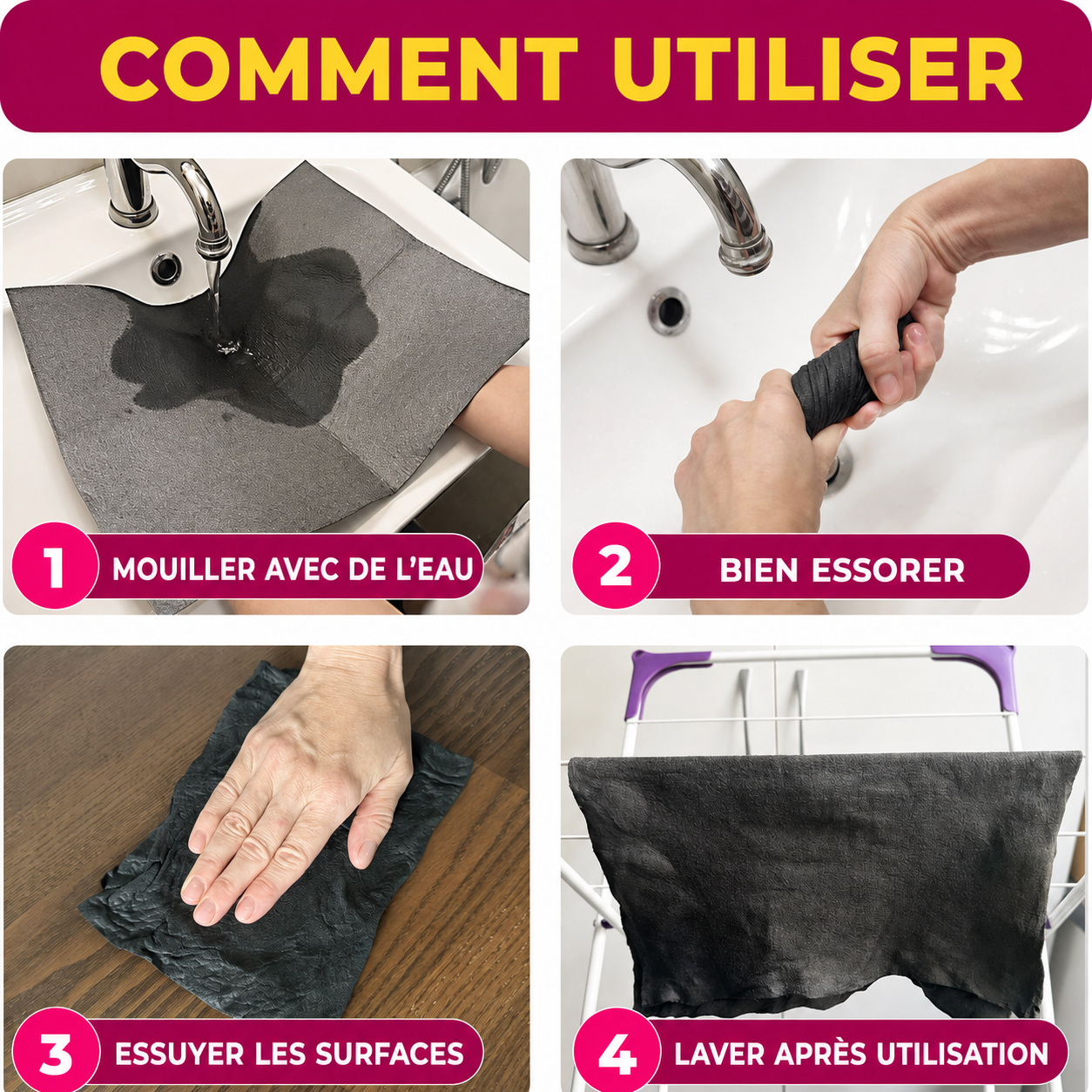 Chiffon Nettoyant Microfibre — Sans Produit, Sans Traces
