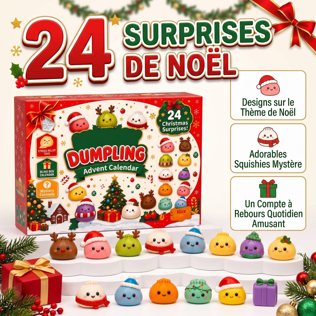 Calendrier de l’Avent et ses petits personnages squishy de Noël